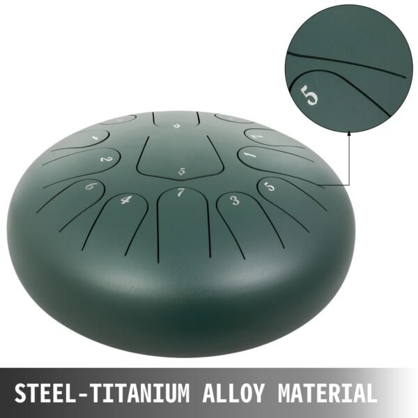 12" 13-Note Pan Drum – Green Steel Tongue Handpan with Music Book for Melodic Play - Image 5