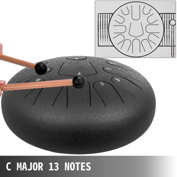 13-Note 12" Black Steel Tank Drum – Steel Tongue Percussion Instrument for Melodic Play - Image 2