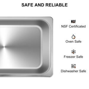 13L (13.7 Quart) Anti-Jam Stainless Steel Steam Table Pan – 4" Deep, Set of 6 for Catering and Food Service
