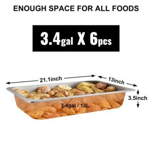 13L (13.7 Quart) Anti-Jam Stainless Steel Steam Table Pan – 4" Deep, Set of 6 for Catering and Food Service
