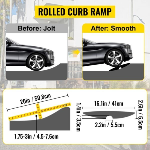 1 & 2 Piece Heavy-Duty Rubber Driveway Curb Ramp – Durable Threshold Ramp for Cars, Trucks, SUVs – Smooth Access & Protection Against Curb Damage - Image 10