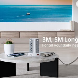 13A 3250W Tower Extension Lead – 8 Outlets & 4 USB Ports with 3M Cable for Home, Office, and Kitchen Use