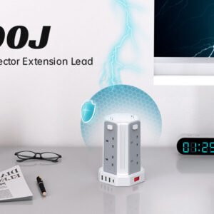 13A 3250W Tower Extension Lead – 8 Outlets & 4 USB Ports with 3M Cable for Home, Office, and Kitchen Use