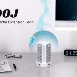 13A 3250W Tower Extension Lead – 8 Outlets & 4 USB Ports with 3M Cable for Home, Office, and Kitchen Use