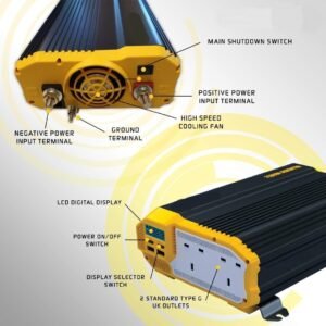 12V to 230V 1100W Modified Sine Wave Power Inverter – DC to AC Converter with AC Outlets and Installation Kit