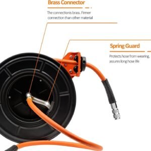 15m Retractable Air Line Reel + 1m Extension, Wall-Mounted 3/8" Hybrid Hose Reel, Heavy-Duty Steel Pneumatic Reel with 1/4" Quick Coupler for Efficient Air Tool Use