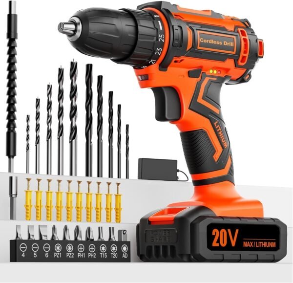 Cordless 20V Drill Set – 42 Accessories, 42Nm Electric Screwdriver, 2.0Ah Battery, 25+1 Torque, 2 Speed Settings, LED Light - Image 3