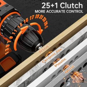 Cordless 20V Drill Set – 42 Accessories, 42Nm Electric Screwdriver, 2.0Ah Battery, 25+1 Torque, 2 Speed Settings, LED Light