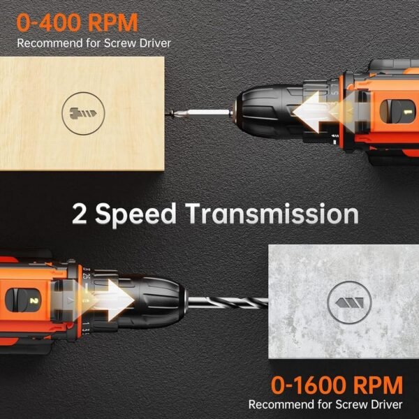Cordless 20V Drill Set – 42 Accessories, 42Nm Electric Screwdriver, 2.0Ah Battery, 25+1 Torque, 2 Speed Settings, LED Light - Image 5