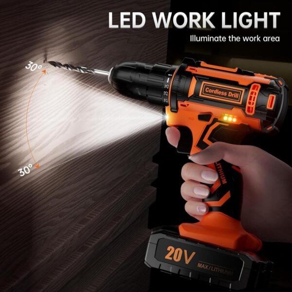 Cordless 20V Drill Set – 42 Accessories, 42Nm Electric Screwdriver, 2.0Ah Battery, 25+1 Torque, 2 Speed Settings, LED Light - Image 12