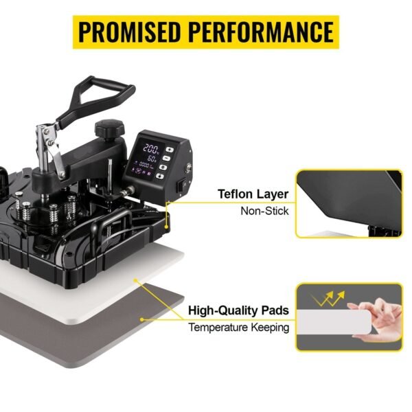 10-in-1 Black Heat Press Sublimation Machine, 12 x 15 Inch with 360° Rotation Swing Away – Ideal for Pens and Mugs - Image 7