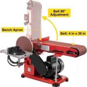1420 r/min Adjustable Electric Bench Belt Sander – 4" x 36" with 6" Disc, Includes 4 Rubber Foot Pads & Combo