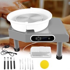 LCD Panel+Pedal Gray 25cm Ceramic Pottery Wheel Forming Machine with Foot Pedal - Complete Sculpting Tools Set for Pottery Making and Art Projects