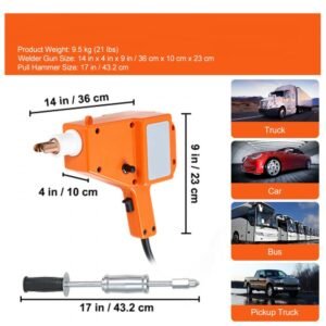 1600A Spot Stud Welder Dent Puller Kit – Car Body Panel Repair Tool with Welding Wires, Electrodes, Slide Hammer, and Accessories for Auto Body Dent Removal