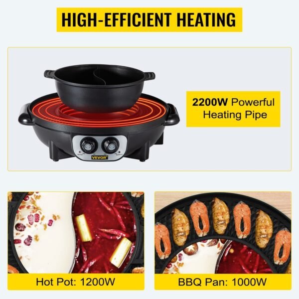 2200W Kitchen Electric Pot and Griddle – Countertop Grill and Pot Set for Home Barbecue - Image 9