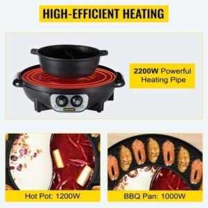 2200W Kitchen Electric Pot and Griddle – Countertop Grill and Pot Set for Home Barbecue