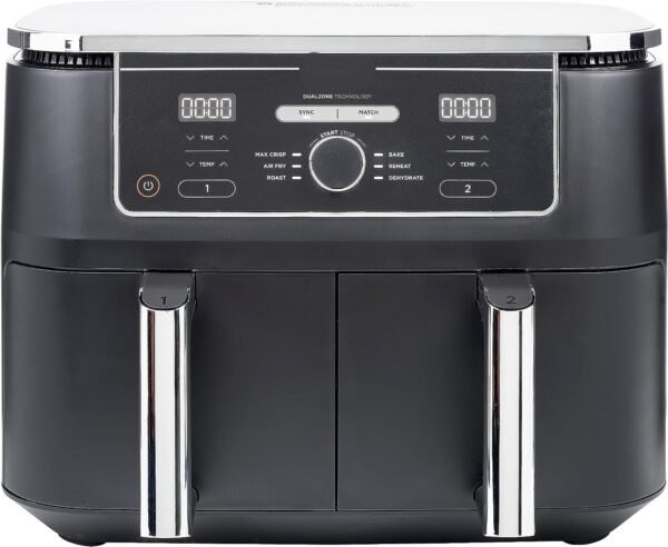 2-Drawer Air Fryer, 9.5L Large Capacity with 6-in-1 Functionality – Dual Independent Cooking Zones, 6 Cooking Functions (Air Fry, Max Crisp, Roast, Bake, Reheat, Dehydrate), Non-Stick & Dishwasher Saf