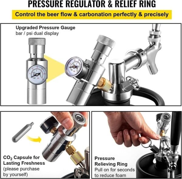 5L Stainless Steel Pressurized Mini Beer Keg with Adjustable System, Premium Tap, and CO2 Charger Kit for Home Brewing - Image 4