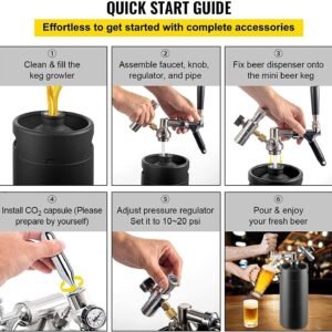 5L Stainless Steel Pressurized Mini Beer Keg with Adjustable System, Premium Tap, and CO2 Charger Kit for Home Brewing
