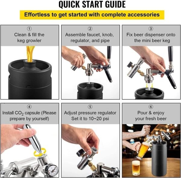 5L Stainless Steel Pressurized Mini Beer Keg with Adjustable System, Premium Tap, and CO2 Charger Kit for Home Brewing - Image 5