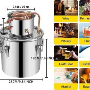 12L/20L/30L/50L 2-Pot DIY Home Moonshine Water Distiller - Stainless Steel Distillation Kit with Thermometer, Silver Coils, and Copper Coils for Spirits, Essential Oils, and Purified