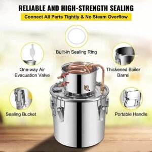 12L/20L/30L/50L 2-Pot DIY Home Moonshine Water Distiller - Stainless Steel Distillation Kit with Thermometer, Silver Coils, and Copper Coils for Spirits, Essential Oils, and Purified