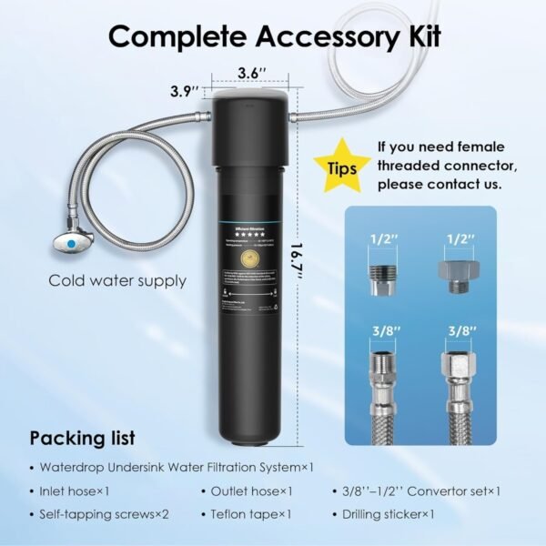 15UA Under Sink Water Filter System, 60K Liters High Capacity, Direct Connect to Kitchen Faucet for Clean and Fresh Drinking Water - Image 8