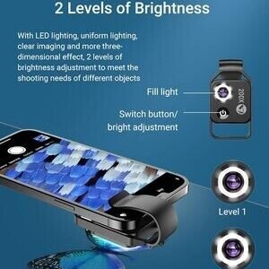 200X Phone Microscope Lens with LED Light - Portable Digital Microscope for Kids, Compatible with iPhone and Android Mobile Phones