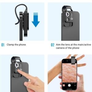 200X Phone Microscope Lens with LED Light - Portable Digital Microscope for Kids, Compatible with iPhone and Android Mobile Phones