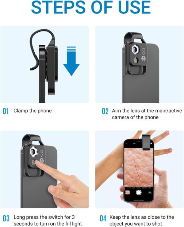 200X Phone Microscope Lens with LED Light - Portable Digital Microscope for Kids, Compatible with iPhone and Android Mobile Phones - Image 7