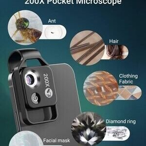 200X Phone Microscope Lens with LED Light - Portable Digital Microscope for Kids, Compatible with iPhone and Android Mobile Phones