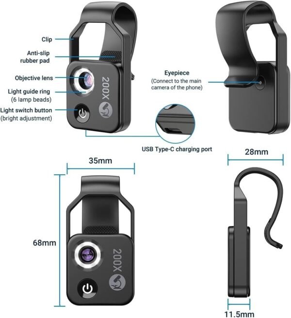 200X Phone Microscope Lens with LED Light - Portable Digital Microscope for Kids, Compatible with iPhone and Android Mobile Phones - Image 8
