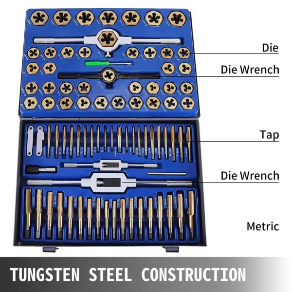 86-Piece Tap and Die Set with Thread Cutting Tools - Complete Metric and Imperial Threading Kit for Professional and DIY Use - Image 3