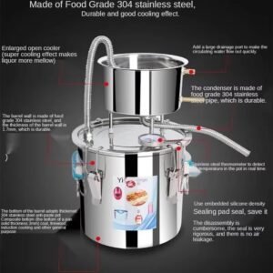 12L/20L/30L/50L 2-Pot DIY Home Moonshine Water Distiller - Stainless Steel Distillation Kit with Thermometer, Silver Coils, and Copper Coils for Spirits, Essential Oils, and Purified