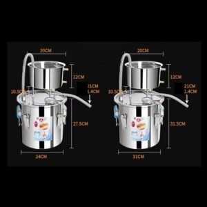 12L/20L/30L/50L 2-Pot DIY Home Moonshine Water Distiller - Stainless Steel Distillation Kit with Thermometer, Silver Coils, and Copper Coils for Spirits, Essential Oils, and Purified