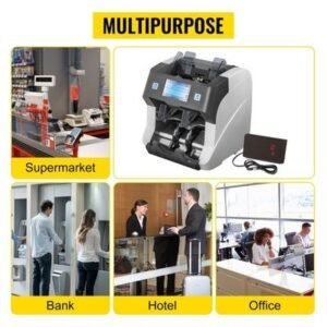 2-Pocket Mixed Denomination Bill Counter with UV, Money Counter Machine Counterfeit Banknote Counter and Detector Capacity: 500 Banknotes, 8 Screen Modes, Banks, Gas Stations