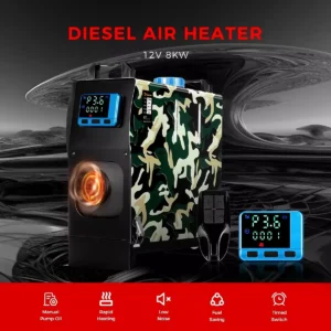 8 KW 12V With No Adapter Diesel Air Heater – Parking Heater with Silencer, LCD Display, and Remote Control