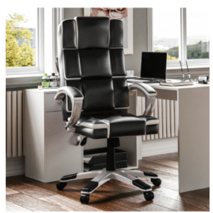 Executive Reclining Office Chair â€“ Black and White Design for Stylish Comfort and Adjustable Support