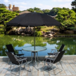 Garden Table Set with 4 Black Chairs for Outdoor Dining and Relaxation