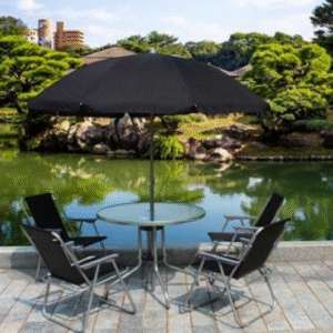 Garden Table Set with 4 Black Chairs for Outdoor Dining and Relaxation