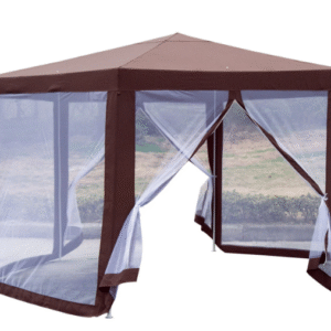 Garden Gazebo with Mosquito Net â€“ Brown Outdoor Canopy for Patio, Backyard, and Events, UV-Resistant and Ventilated Design