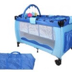 Foldable Baby Cot with Play Bar and 3 Detachable Toys for Comfort and Entertainment
