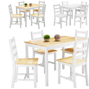 Contemporary Dining Table and Chairs Set, Modern 5-Piece Dining Set, Stylish Dining Room Furniture, Adjustable Chairs with Comfortable Cushions, Elegant Dining Set for Home and Kitchen