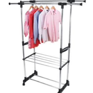 Clothes Drying Rack with Double Hanging Rails, Foldable, Adjustable, Space-Saving Laundry Stand for Home Use