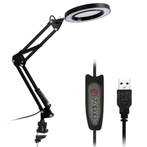 Foldable Desktop Lamp with Magnifier and LED Light, Adjustable Reading and Crafting Desk Light