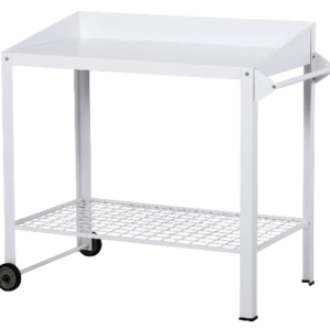 Garden Potting Table Push Cart with Wheels, Storage Shelves, and Durable Work Surface for Outdoor Gardening