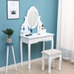 Elegant and Beautiful Dressing Table with Stool â€“ 360Â° Rotatable Mirror and Storage for Bedroom Vanity Setup