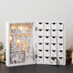 Winter Scene Wooden Advent Calendar with Illumination of Warm White LEDs