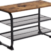 Industrial Design Shoe Rack with 2 Grid Shelves and Rounded Frame for Easy Assembly and Stylish Storage