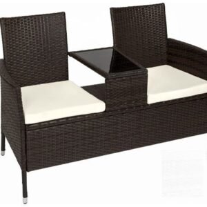 Outdoor Rattan Bench with Table, Cushions